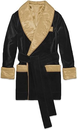 Men's Black Velvet with Gold Satin Smoking Jackets Party Wear Smoking Coat for Men