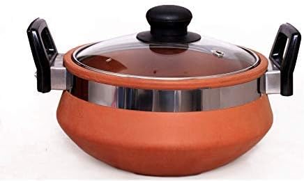 Uncoated Clay Kadai/Earthen Kadai/Clay Pots For Cooking For Healthy Cooking. (2Liters, Used On Lpg, For Healthy Cooking, Brown