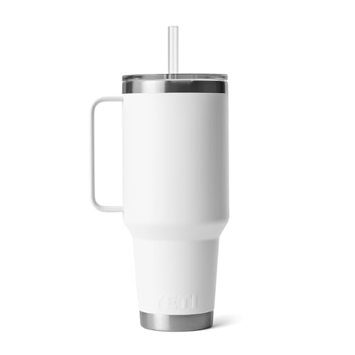 Image of YETI Rambler 42 oz Tumbler with Handle and Straw Lid, Travel Mug Water Tumbler, Vacuum Insulated Cup with Handle, Stainless Steel, White