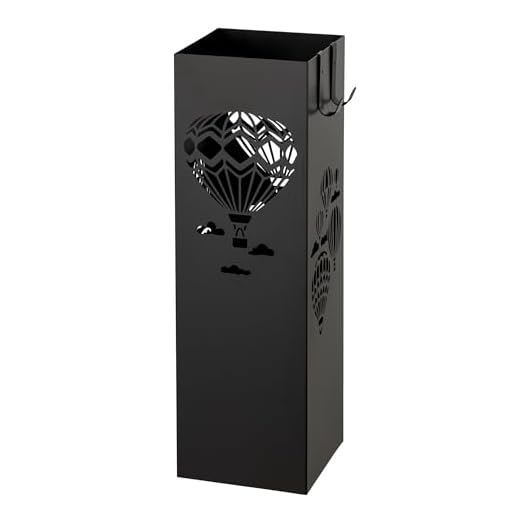 Baroni Home Portaombrelli Design Moderno Porta Ombrelli in Metallo con Mongolfiere 2 Gancini e Vaschetta Scolapioggia Rimovibile 16X16X49 cm, Nero