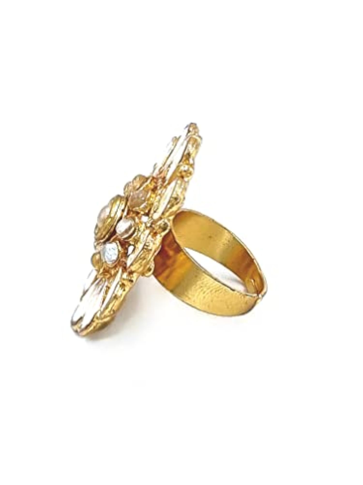 Women's Green Color Gold Tone Traditional Kundan Finger Rings