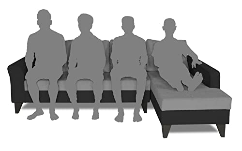 Image of Adorn India Maddox Plain Two Tone L Shape 6 Seater Sofa Set RHS (Grey & Black) (3 Year Warranty)