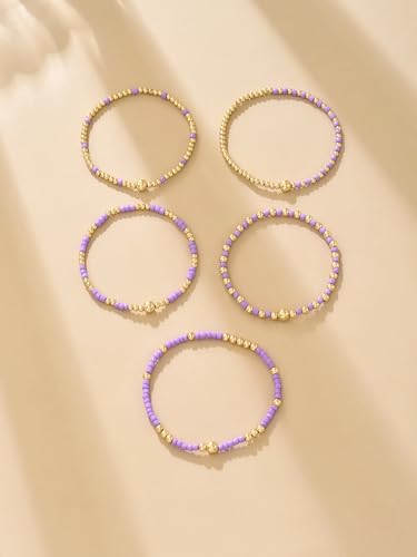 Caiyao Bohemia Multilayer Resin Beaded Stackable Bracelets Set Colorful Surfer Heishi Gold Beaded Stretch Bracelets Friendship Elastic Wristbands for Women Men Summer Beach Boho Vacation Jewelry2