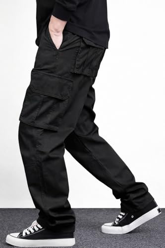 Image of MiraMichi Men's Relaxed Fit Solid Pattern Cotton Cargo Pant with 6 Pocket Button Down Closure Type and Standard Length | Six Pockets Cargos Pant's |Bonkers Joggers for Men