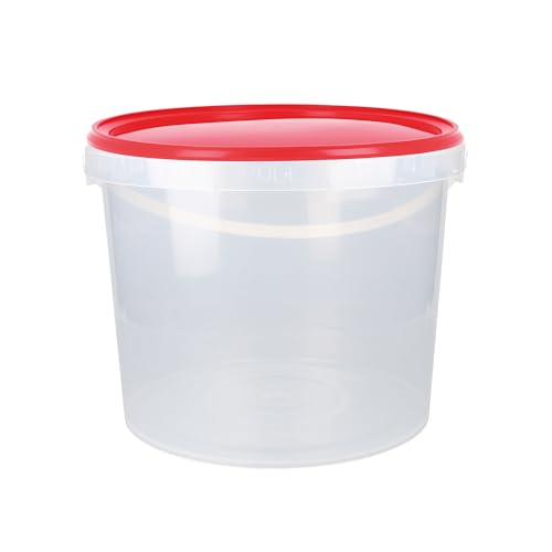 Eimer Mit Deckel 5l Rund | Kunststoff Lebensmittelecht, Luftdicht Und Stabil | Leer Mit Griff Für Lebensmittel Chemie Klebstoffe Tierfutter Geeignet Transparent Rot