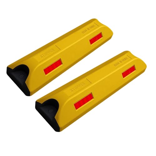 Quxxuol 車止め 置くだけ 車止めパーキングストップ80mm タイヤストッパー 耐候性 屋内と屋外用 高輝度反射 おしゃれ 車止め2本セット 駐車場用 (イエロー)