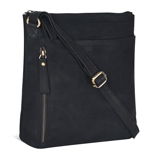 Image of Leather Crossbody Bags for Women - Ladies Sling Handbags - Medium Cross body Purses Handbags - Purses For Women (Vintage Black)