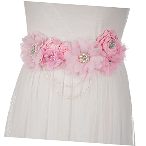 Rhinestone Pearl Wedding Waist Belt Decorative Girdle Bridal Maternity Sash for Shower Party Pink3