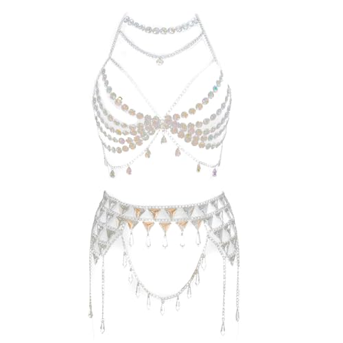 Juego de cadena de cuerpo brillante con diamantes de imitación para mujeres