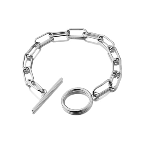 perlesmania.com S11042901 Pax 1 Bracelet - Gourmette 23 cm - Grosse Maille - en Acier Inoxydable 304 - Coloris Argent Platine