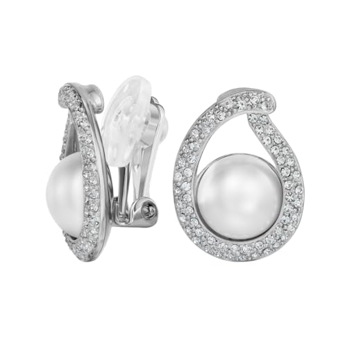 Boucles d'oreilles à clips anti-douleur avec perle blanche et platine