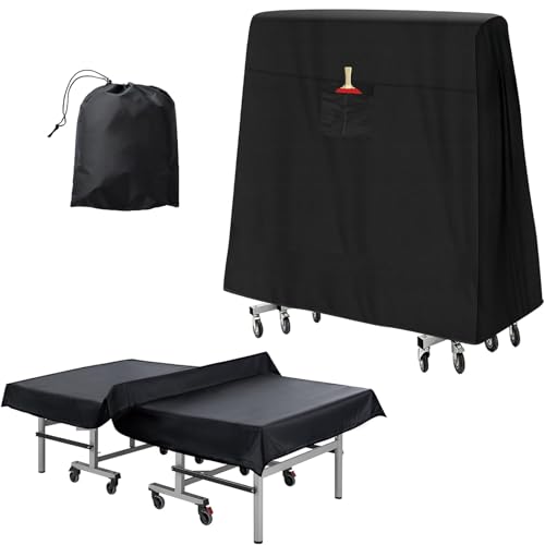 Ping Pong Table Cover Outdoor Waterproof 600D Oxford Fabric Table Tennis Cover Indoor & Outdoor Fits Universal 9x5 FT Tables Folding & Flat Tables with Paddles Organize Bag