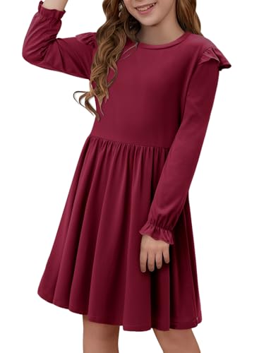 Yoklass Girls Long Sleeve Dress Casual A Line Ruffle Twirly Skater Dresses 4-13 Years3
