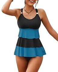 Black-blue Color Block Tankini