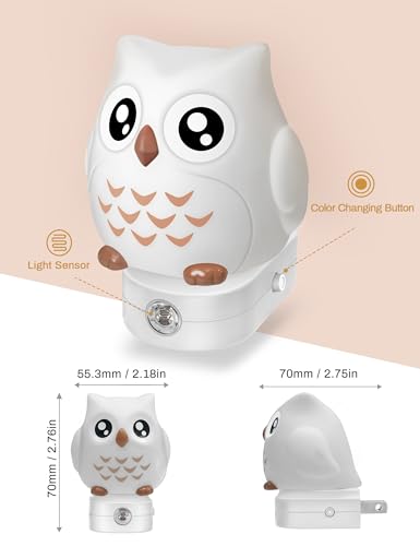 Image of DORESshop Owl Night Lights Plug Into Wall [2 Pack], Cute Night Light for Kids, 8-Color LED Night Light, Nightlight with Dusk to Dawn Sensor for Kids Room, Bathroom, Bedroom Decor, Children Gift
