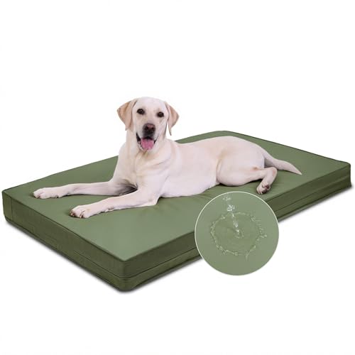 Image of XL Dog Bed Waterproof Washable, Wipeable Leather Large Crate Pad 42 inch Green