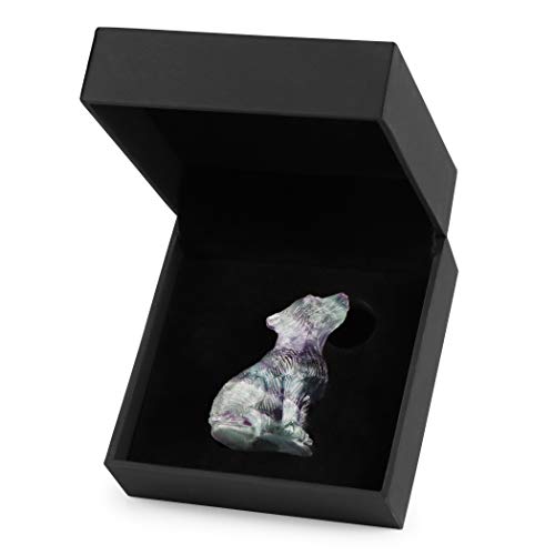 Artistone 2" Rainbow Fluorite Crystal Wolf Statue Hand-Carved Healing Crystal Gemstone Wolf Figurine Animal Collection Sculpture Pack With Gift Box #TOP4