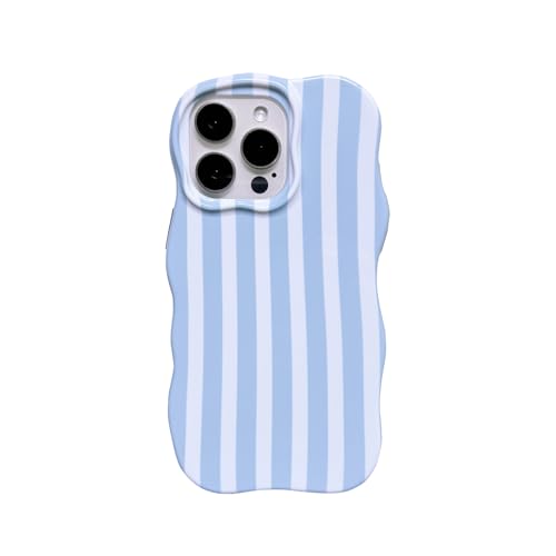 Coque iPhone 15 Pro rayures bleu blanc, protection esthétique tendance antichoc