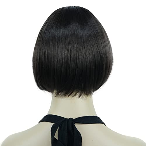 Lydell 6" Straight Short Bob Hair Flat Bangs Cute Central Dot Skin Top Heat Resistant Synthetic Wigs (Chestnut Brown) - Image 4