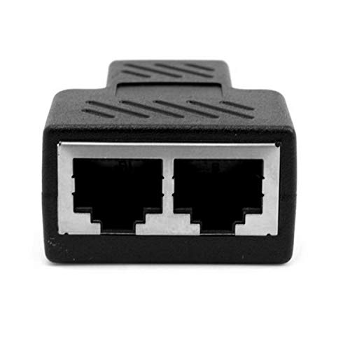 RJ45 Splitter Adapter, ROSEBEAR RJ45 Female 1 to 2 Port Female Socket Adapter Interface Ethernet Cable (1, Black)
