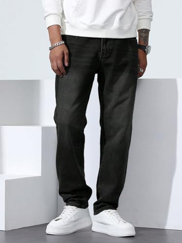 Image of Lymio Jeans for Men | Loose Fit Baggy Denim Pants | Mens Stylish Light Blue Wide Leg Vintage Washed Trousers | Casual Button Front Classic Pocket Styling Comfortable Streetwear Pant (LU-76-77)