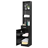 Karl Home 70' Tall Narrow Floor Standing Tower Cabinet with 3 Shelves, 1 Drawer & 1 Compartment, for Bathroom & Living Room, Black