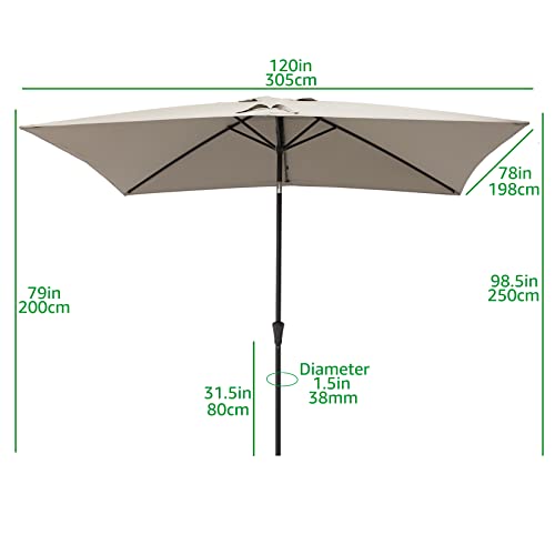 Helios&Hestia 6.5X10 Ft Rectangular Outdoor Market Patio Table Umbrella With Tilt And Crank, Taupe #TOP4