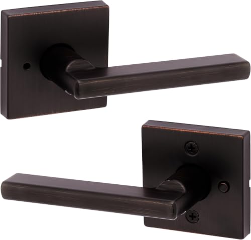 Image of Kwikset Halifax Interior Privacy Door Handle w /Lock, Door Lever for Bathroom&Bedroom, Venetian Bronze Reversible Keyless Push Button Lock Door Lever, w /Microban Protection, Square Rose, (Pack of 12)