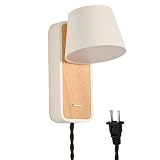 Modern Vintage Plug in Cord LED Wall Lamp - Industrial Wooden Wall Sconce Lighting Fixtures with On/