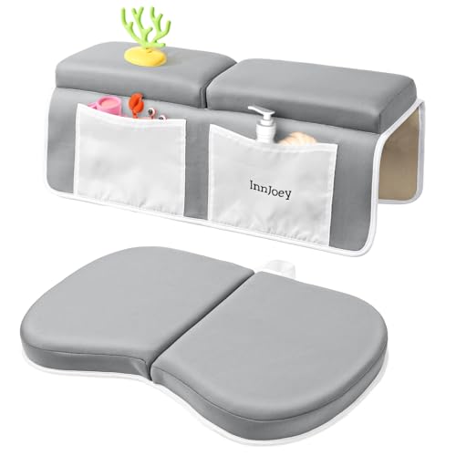 Image of Bath Kneeler and Elbow Rest Pad Set, 1.6'' Extra Thick Bath Support for Knees and Elbows, Memory Foam Bath Mat with Toy Organizer Pockets, Quick-Dry Kneeling Pad for Bathing Baby Grey
