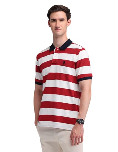 Image of U.S. Polo ASSN. Striped Slim Fit Polo T Shirts for Men - 100% Cotton, Half Sleeves Mens Tshirt