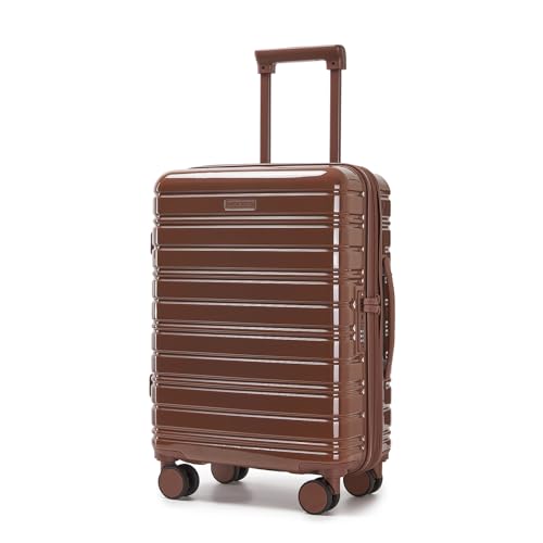 LARVENDER Carry On Luggage 22x14x9 Airline Approved 20 Inch Expandable PC+ABS Hardside Suitcase Carry On Luggage with Spinner Wheels TSA Lock for Women Men (Mocha)