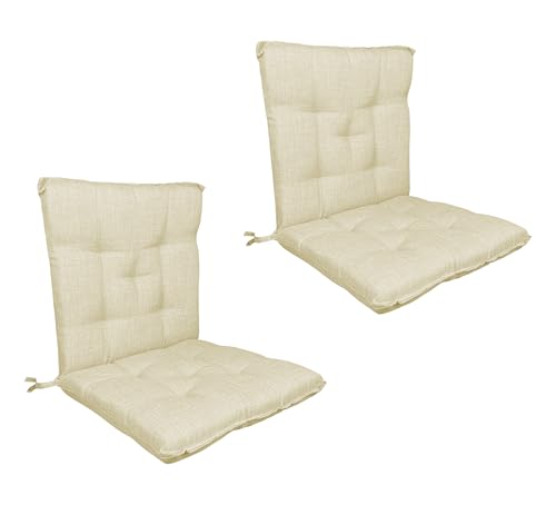 IlGruppone Set Cuscini Sedia Con Schienale Imbottiti Con Laccetti Banda Elastica Per Fissaggio Prodotto Italiano Sedie Poltrone Sdraio Reclinabili Cucina Giardino 40 x 80 Cm - Panna - 2 Pezzi