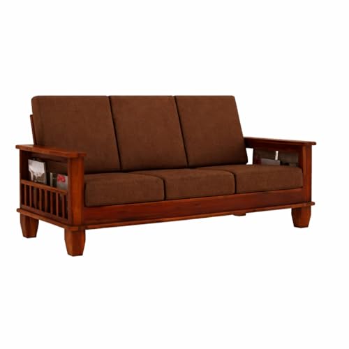 Image of Solid Sheesham Wood 3 Seater Sofa for Living Room | Couch Sofa for Living Room | Sofa Set Furniture for Home | Settee 3 Seater - Brown