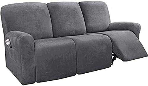 HKPLDE Sofa Slipcovers Sofa Covers 3 seater Stretch Recliner Sofa Cover Velvet Washable Sofa Protectors(gray) (Three Seats)