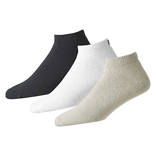 FootJoy Mens ComfortSof Socks Assorted 6Pack; 2 White, 2 Black, 2 Tan