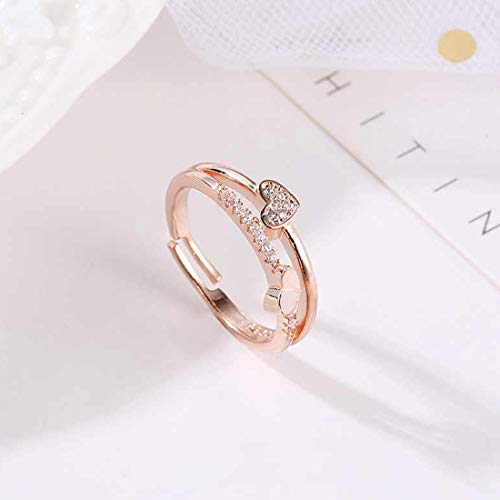 American Diamond Heart Rose Plated Ring