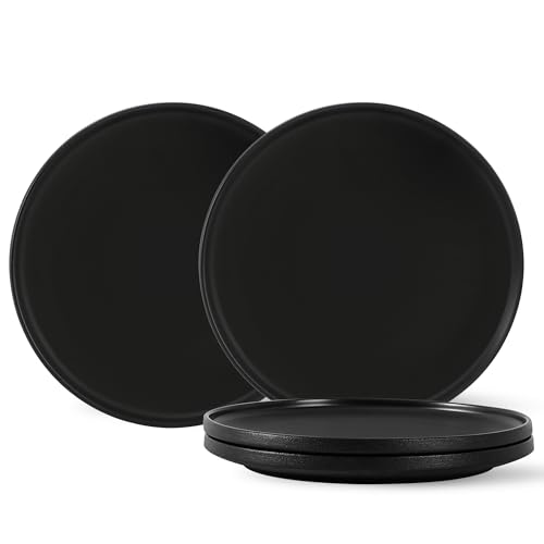 Ruxmirae Stoneware Salad Plates Set of 4, 8 Inch Plates for Dessert, Ceramic Plates Sets, Microwave Safe, Dishwasher Safe, Versatile for All Seasons, Matte Black