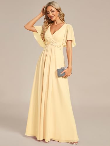 Image of Ever-Pretty Women's Chiffon V-Neck Mother of Bride Dresses A-Line Ruched Short Sleeves Appliques Bridesmaid Dress Formal Gown