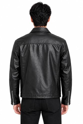 Generic ZYROX Men's Faux Leather Biker Jacket, Black, 2XL - Image 3