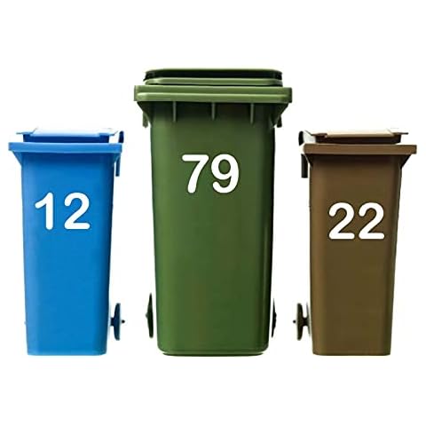 2 x Bin Numbers for Wheelie Bins White Wheelie Bin House Numbers Differ Stickers Dustbin Sticker Peel & Stick Personalised Wheelie Bin Stickers House Number Home Recycling Box Wheelie Self Adhesive Cover