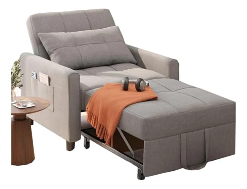 Recopilación de Sofás del mes. 46 BRO A SIS Sillón Cama Individual Plegable 3 en 1, Sofá Cama Reclinable Convertible con Ruedas y Bolsillo, Silla Lounge de Lino para Sala Pequeña, Descanso para Visitas con...