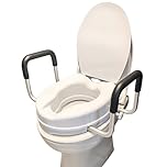 Raised Toilet Seat Riser with Handles Adds 4 Inches (10cm) Height, Foam Padded Arms, Tool-Free Installation, Easy Fit, Secure Mounting Ideal for Seniors & Recovery