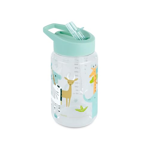 Miniland - Botella Infantil de Tritán 450ml, Botella de Agua para Bebés con Pajita y Asa Ergonómica, Apto para Lavavajillas. Vaso Aprendizaje Bebe, Vaso antiderrame bebe (Jungle)