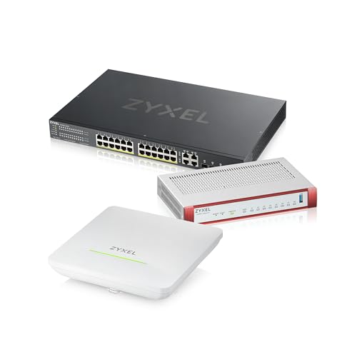 Image of Zyxel USGFLEX200H Starter Kit, WiFi 7 BE6500 Access Point, 24-Port PoE+ Smart Switch, 6.5 Gbps UTM Security Firewall with Gold Security Pack, High-Performance Cloud-Managed Network for Offices Up to 1
