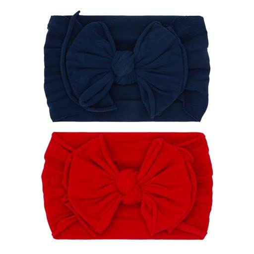 Baby Bling Bows Newborn to Little Girls Hair Bow - FAB-BOW-LOUS Headbands Toddlers Hair Accessories, Made in the USA, One Size (2 Pack - navy + cherry)