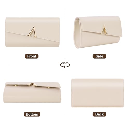 Larcenciel Clutch, Elegant Handtasche mit Abnehmbarer Kette, Creme Nude Abendtasche Mode Envelope Crossbody Tasche für Damen, Leder Umhängetasche Schultertasche für Hochzeit Party Prom Date(23x13x5CM)