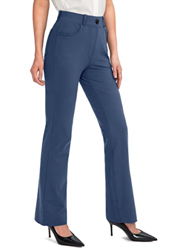 Rammus 28"/30"/32"/34" Women's Yoga Dress Pants Stretch Work Business Casual Slacks For Women Bootcut Office Trousers With 4 Pockets Blue #TOP20