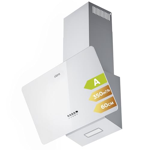 CIARRA Hotte Aspirante Inclineé 60cm 350 m³/h avec éclairage LED Hotte de Cusine Silencieuse Recyclage ou Evacuation Hotte Décorative Blanc CAW6750