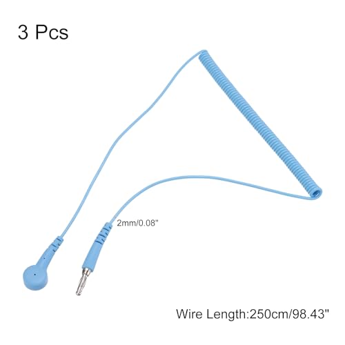 Image of MECCANIXITY ESD Grounding Cable Cord 250cm /98 Inch Long,Anti-Static Ground Wire Cable Lantern Tip + Buckle for Eliminate Conductor Electrostatic,Pack of 3(Blue)